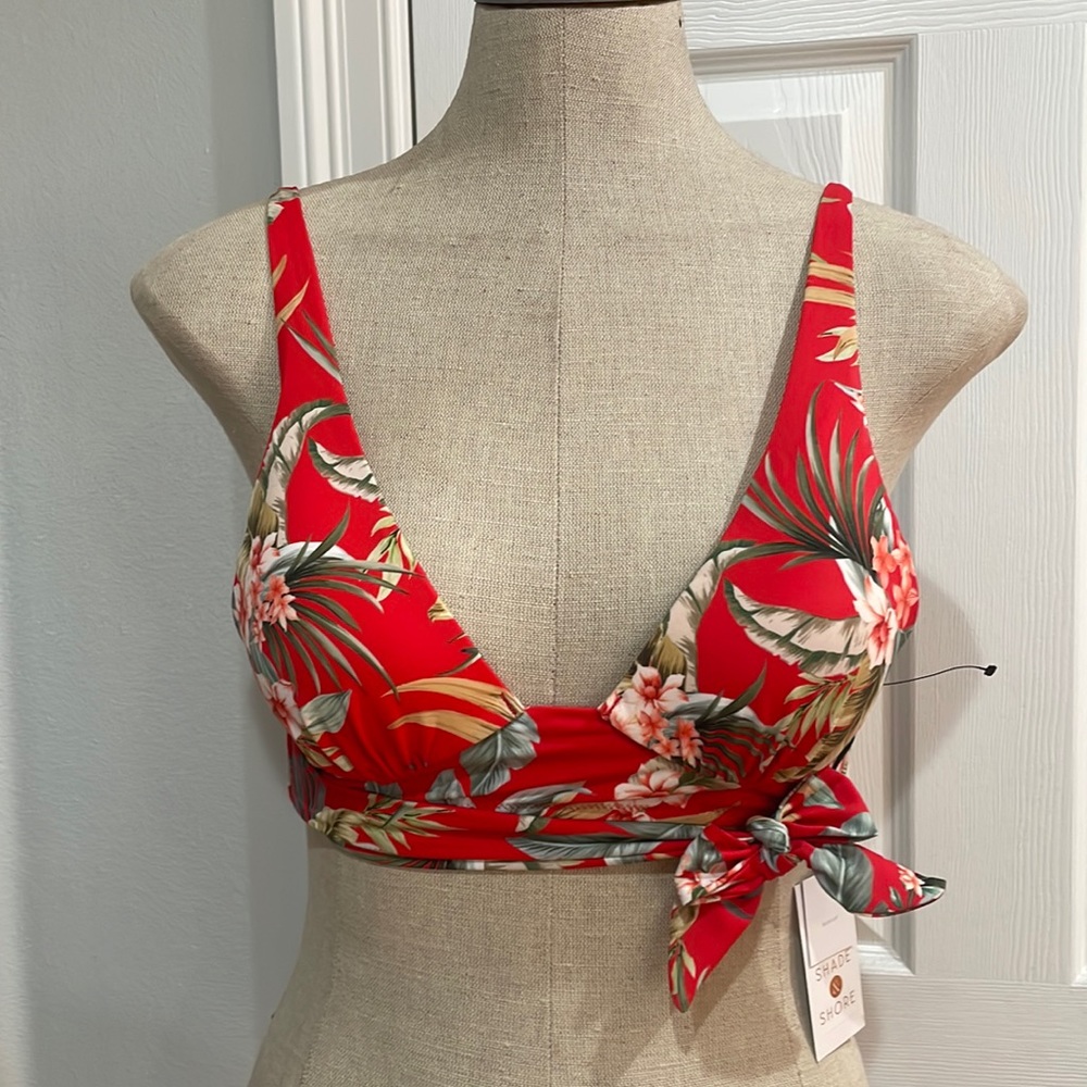 Shade & shore bikini top floral push-up sash Tie triangular red green Size 32 B